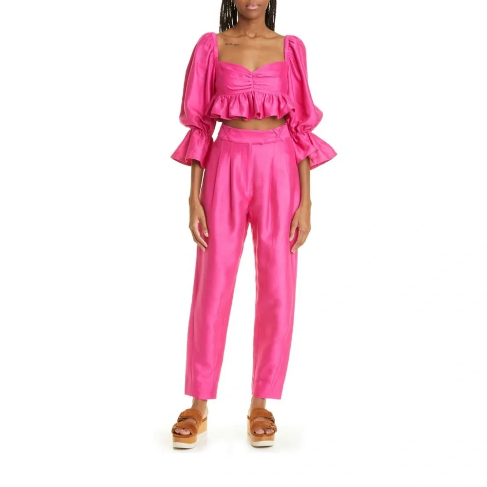 ALEMAIS💕Blaire Ruffle Blouson Crop Top In Fuchsia Size US 2 - Picture 14 of 14